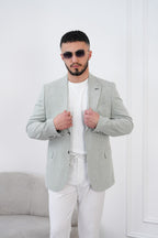 Dupont Keten Karışımlı Slim Fit Sivri Yaka Çift Düğme Tek Blazer Ceket