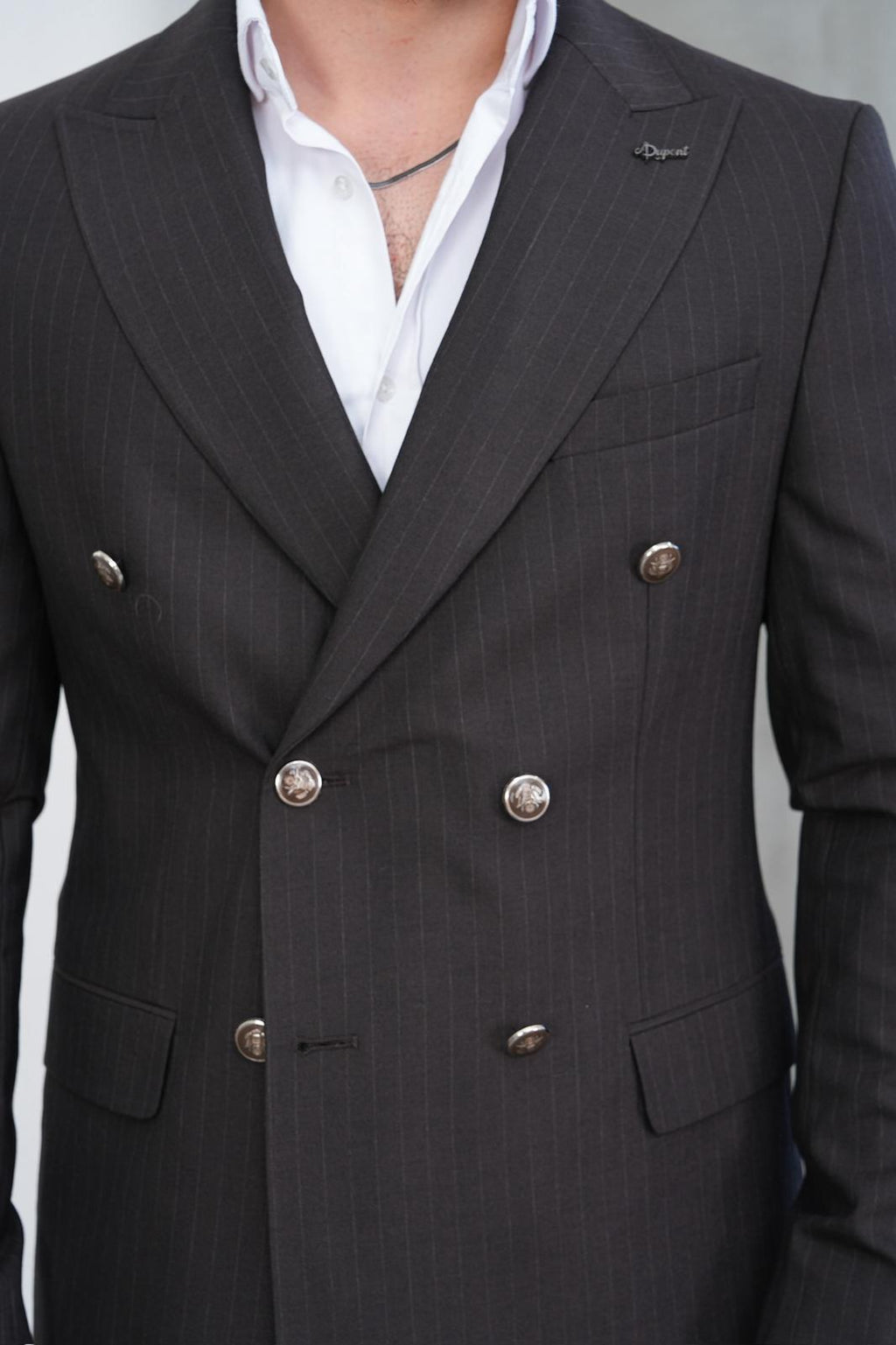 Dupont Erkek Çizgili Kruvaze Takım Elbise - Slim Fit 6 Drop Çift Yırtmaçlı