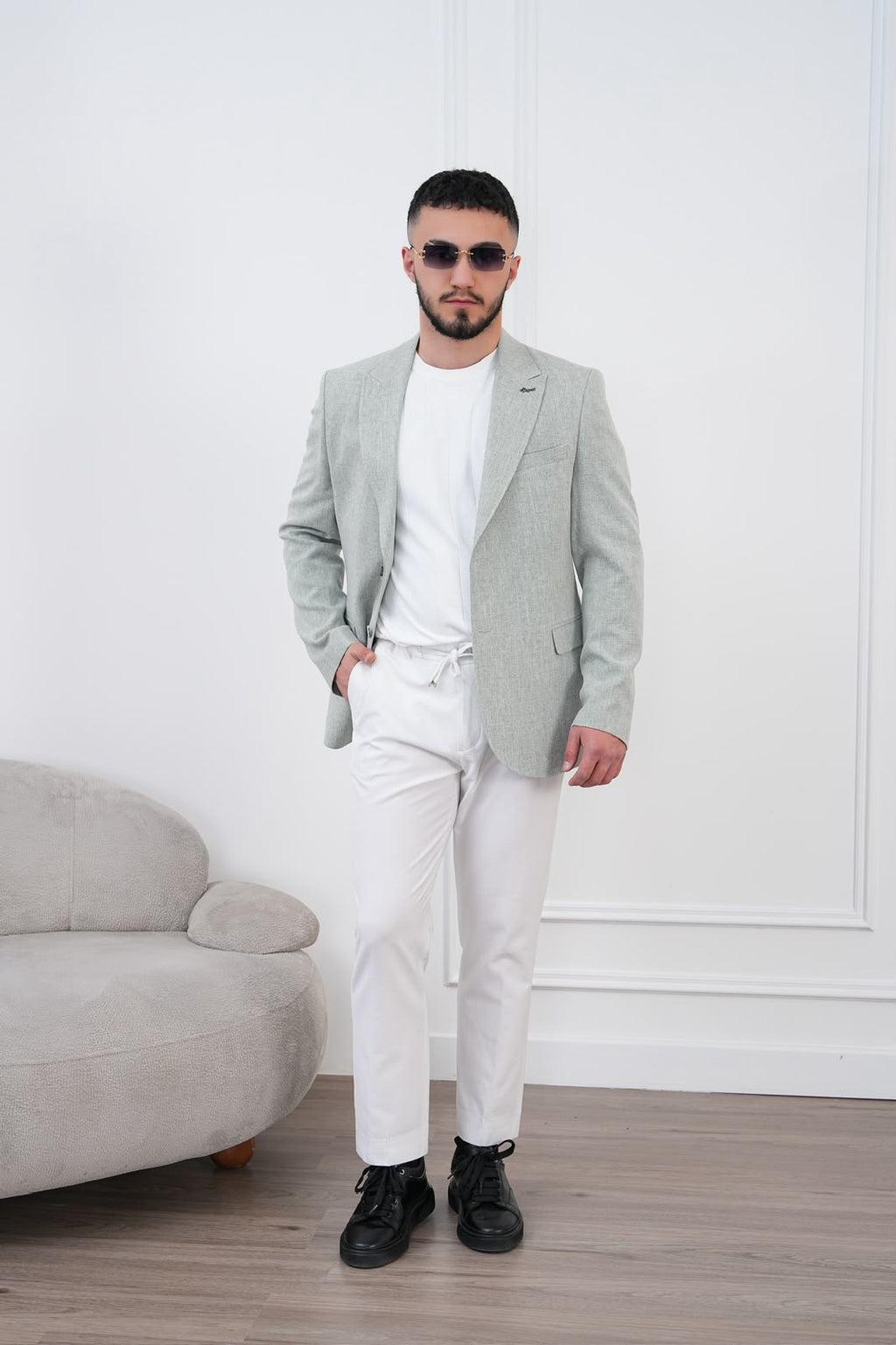 Dupont Keten Karışımlı Slim Fit Sivri Yaka Çift Düğme Tek Blazer Ceket