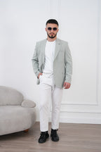 Dupont Keten Karışımlı Slim Fit Sivri Yaka Çift Düğme Tek Blazer Ceket
