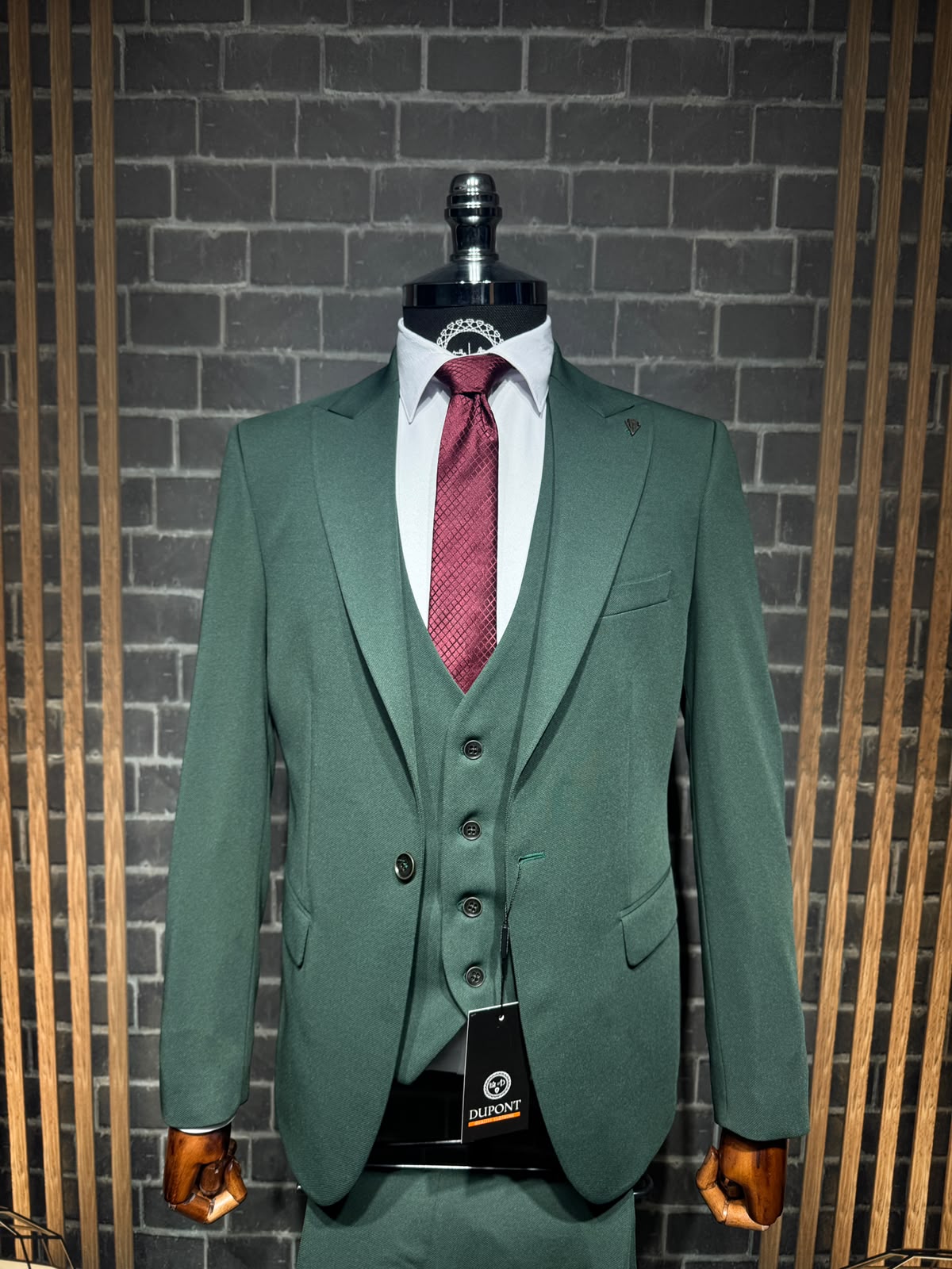 Dupont Slim Fit Tek Düğme Yelekli Erkek Takım Elbise - Zara Kumaş Likralı