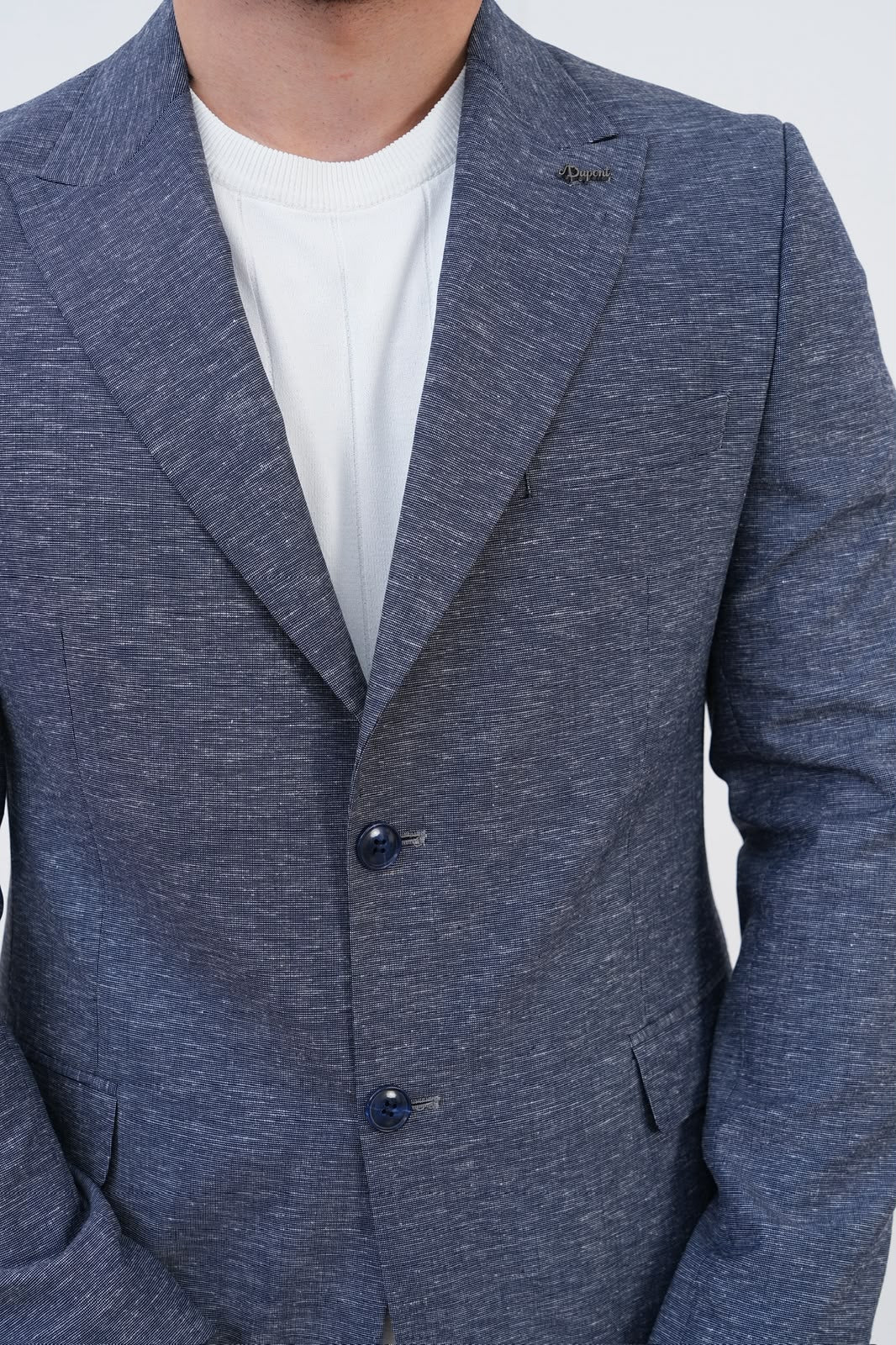 Dupont Keten Karışımlı Slim Fit Kırlangıç Yaka Çift Düğme Tek Blazer Ceket