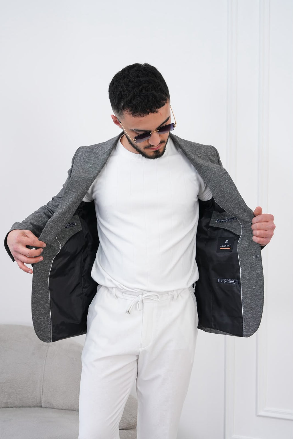 Dupont Keten Karışımlı Slim Fit Sivri Yaka Çift Düğme Tek Blazer Ceket