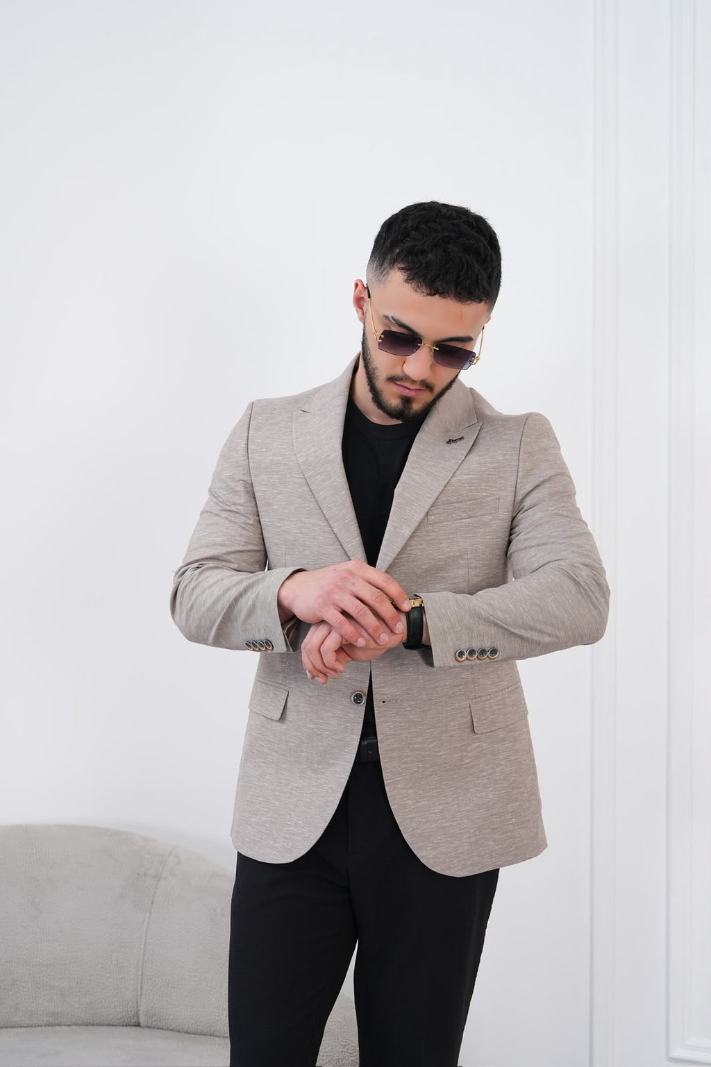 Dupont Keten Karışımlı Slim Fit Kırlangıç Yaka Çift Düğme Tek Blazer Ceket