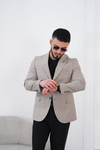 Dupont Keten Karışımlı Slim Fit Kırlangıç Yaka Çift Düğme Tek Blazer Ceket