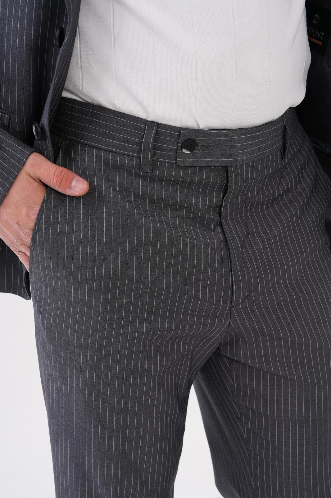Dupont Çizgili Slim Fit 6 Drop Çift Düğme Çift Yırtmaç 2'li Takım Elbise
