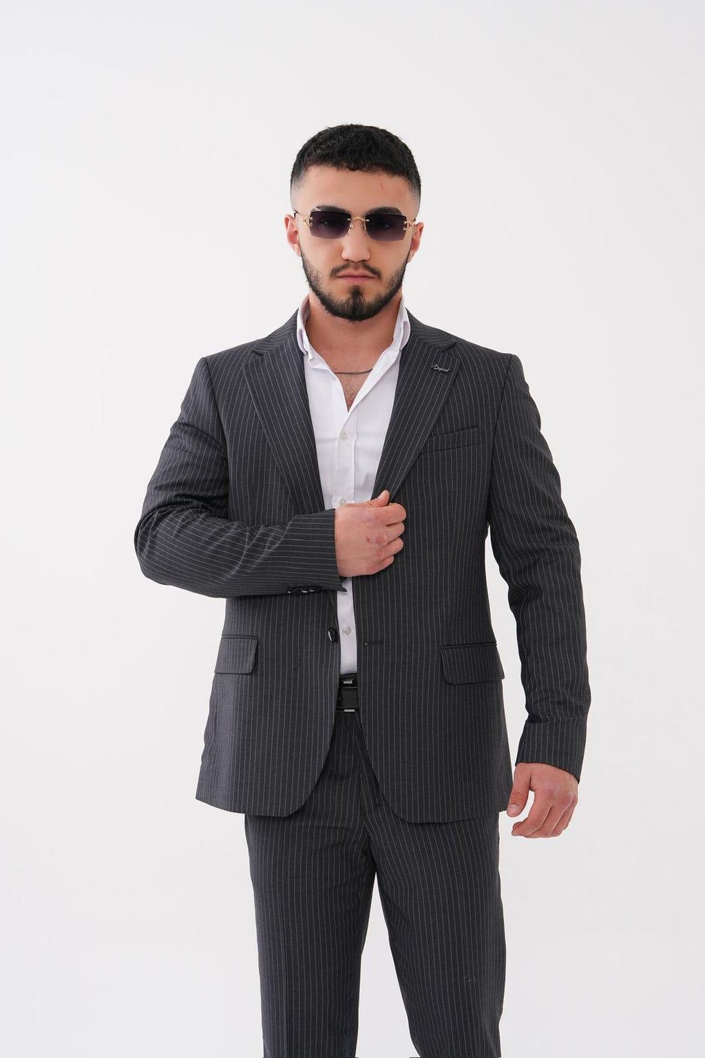 Dupont Çizgili Slim Fit 6 Drop Çift Düğme Çift Yırtmaç 2'li Takım Elbise