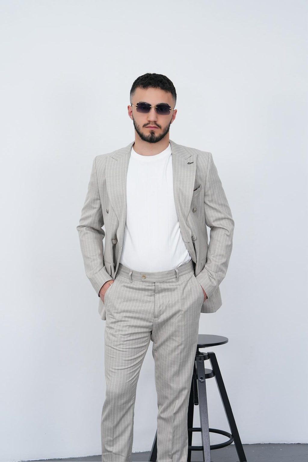 Dupont Erkek Çizgili Kruvaze Takım Elbise - Slim Fit 6 Drop Kırlangıç Yaka