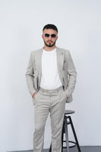 Dupont Erkek Çizgili Kruvaze Takım Elbise - Slim Fit 6 Drop Kırlangıç Yaka
