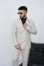 Dupont Erkek Çizgili Kruvaze Takım Elbise - Slim Fit 6 Drop Çift Yırtmaçlı