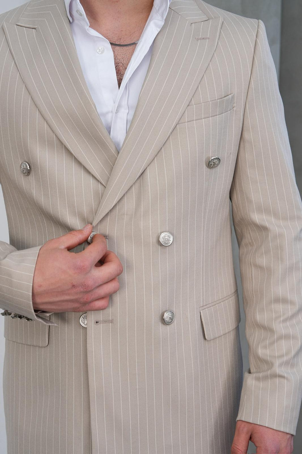 Dupont Erkek Çizgili Kruvaze Takım Elbise - Slim Fit 6 Drop Kırlangıç Yaka