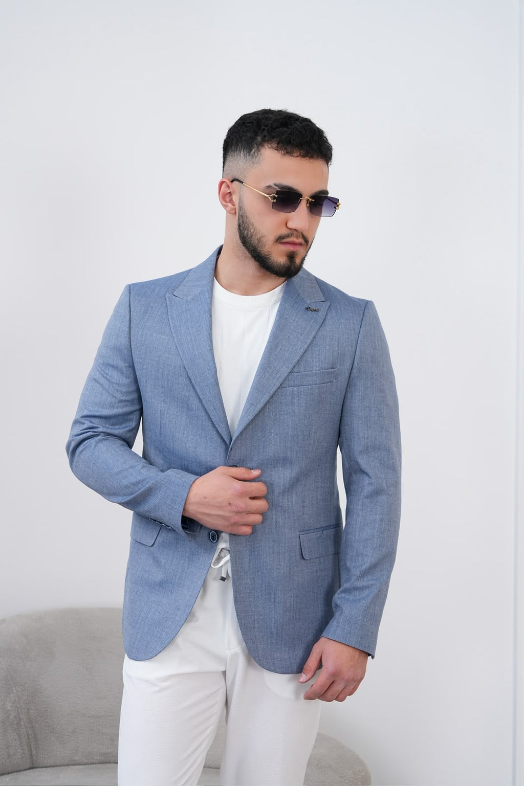 Dupont Keten Karışımlı Slim Fit Kırlangıç Yaka Çift Düğme Tek Blazer Ceket