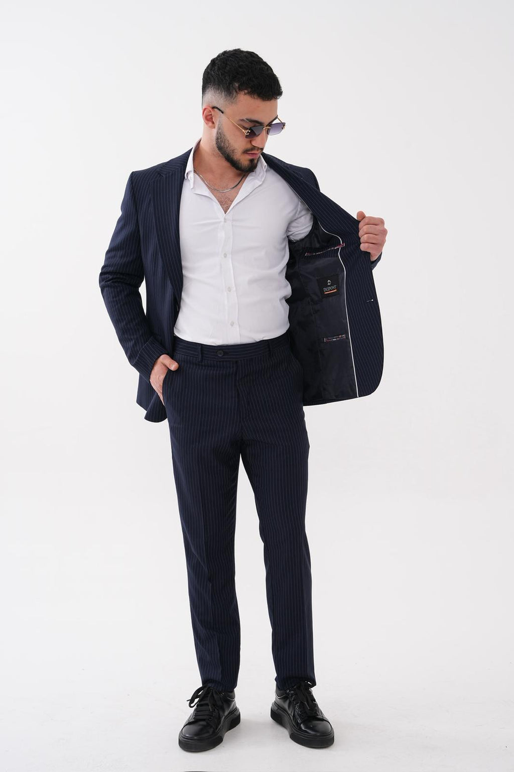 Dupont Çizgili Slim Fit 6 Drop Çift Düğme Çift Yırtmaç 2'li Takım Elbise
