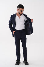 Dupont Çizgili Slim Fit 6 Drop Çift Düğme Çift Yırtmaç 2'li Takım Elbise