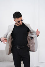 Dupont Keten Karışımlı Slim Fit Kırlangıç Yaka Çift Düğme Tek Blazer Ceket