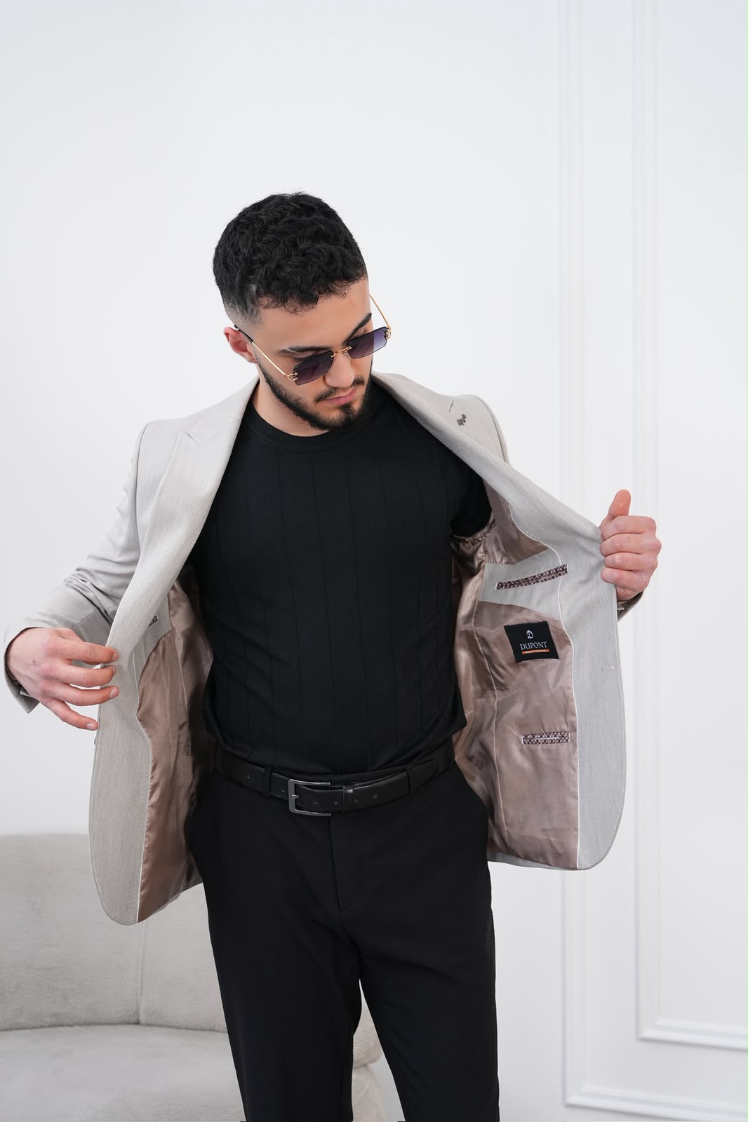 Dupont Keten Karışımlı Slim Fit Kırlangıç Yaka Çift Düğme Tek Blazer Ceket