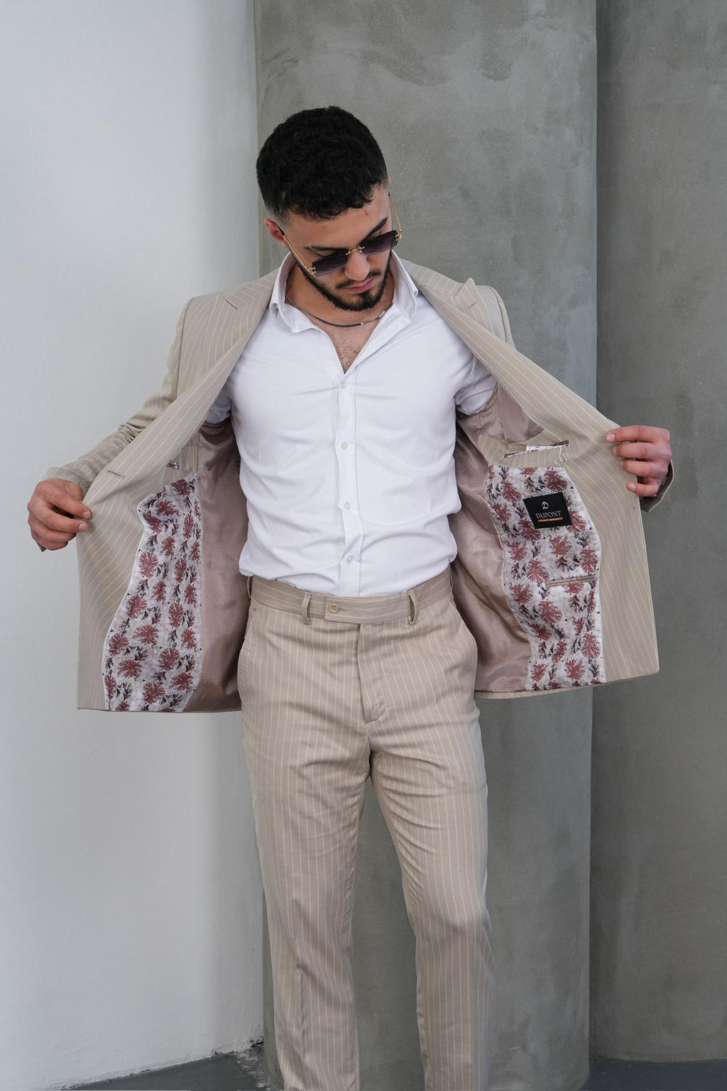 Dupont Erkek Çizgili Kruvaze Takım Elbise - Slim Fit 6 Drop Kırlangıç Yaka