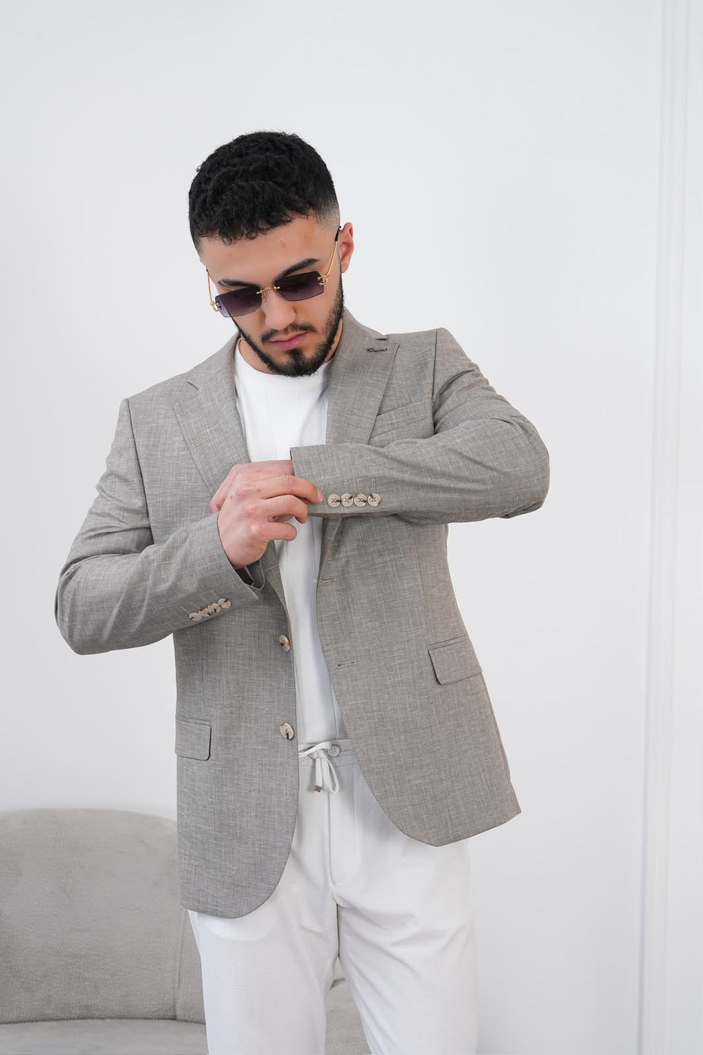 Dupont Keten Karışımlı Slim Fit Mono Yaka Çift Düğme Tek Blazer Ceket