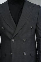 Dupont Erkek Çizgili Kruvaze Takım Elbise - Slim Fit 6 Drop Kırlangıç Yaka