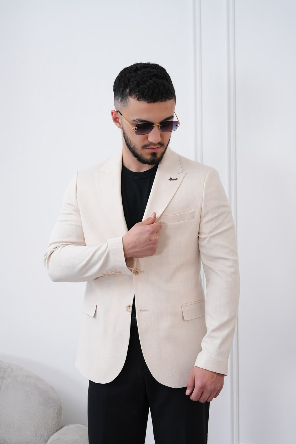 Dupont Keten Karışımlı Slim Fit Sivri Yaka Çift Düğme Tek Blazer Ceket