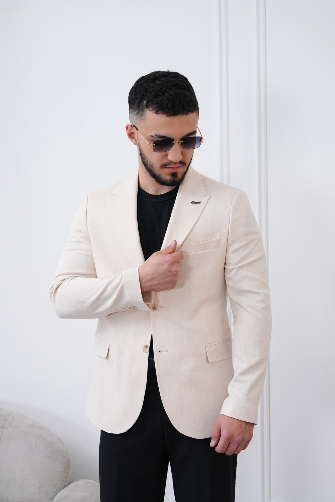 Dupont Keten Karışımlı Slim Fit Sivri Yaka Çift Düğme Tek Blazer Ceket
