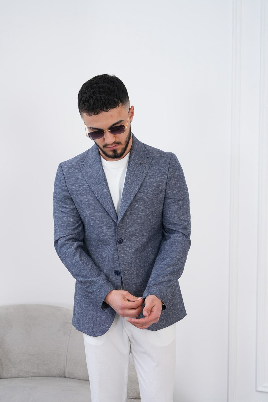Dupont Keten Karışımlı Slim Fit Kırlangıç Yaka Çift Düğme Tek Blazer Ceket