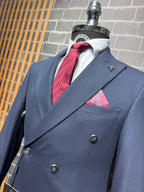 Dupont Erkek Çizgili Kruvaze Çift Yırtmaç 2'li Takım Elbise Slim Fit 6 Drop