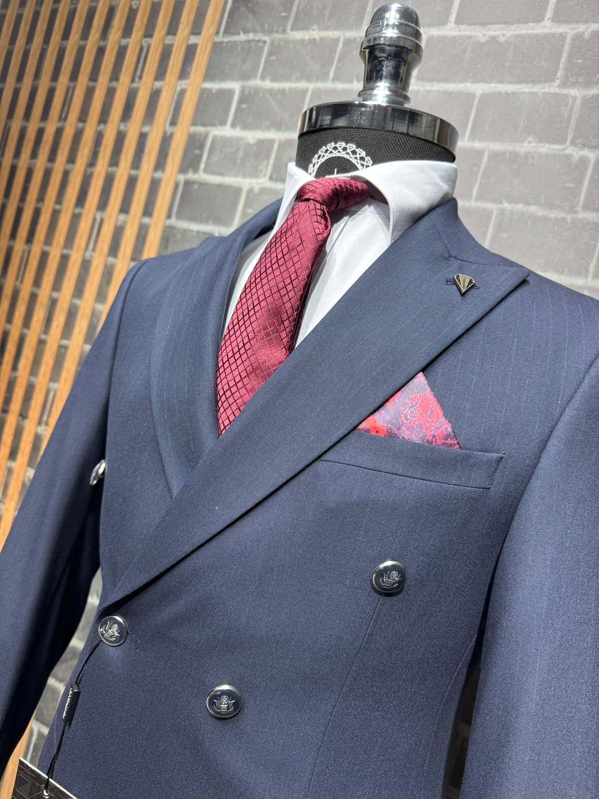 Dupont Erkek Çizgili Kruvaze Çift Yırtmaç 2'li Takım Elbise Slim Fit 6 Drop