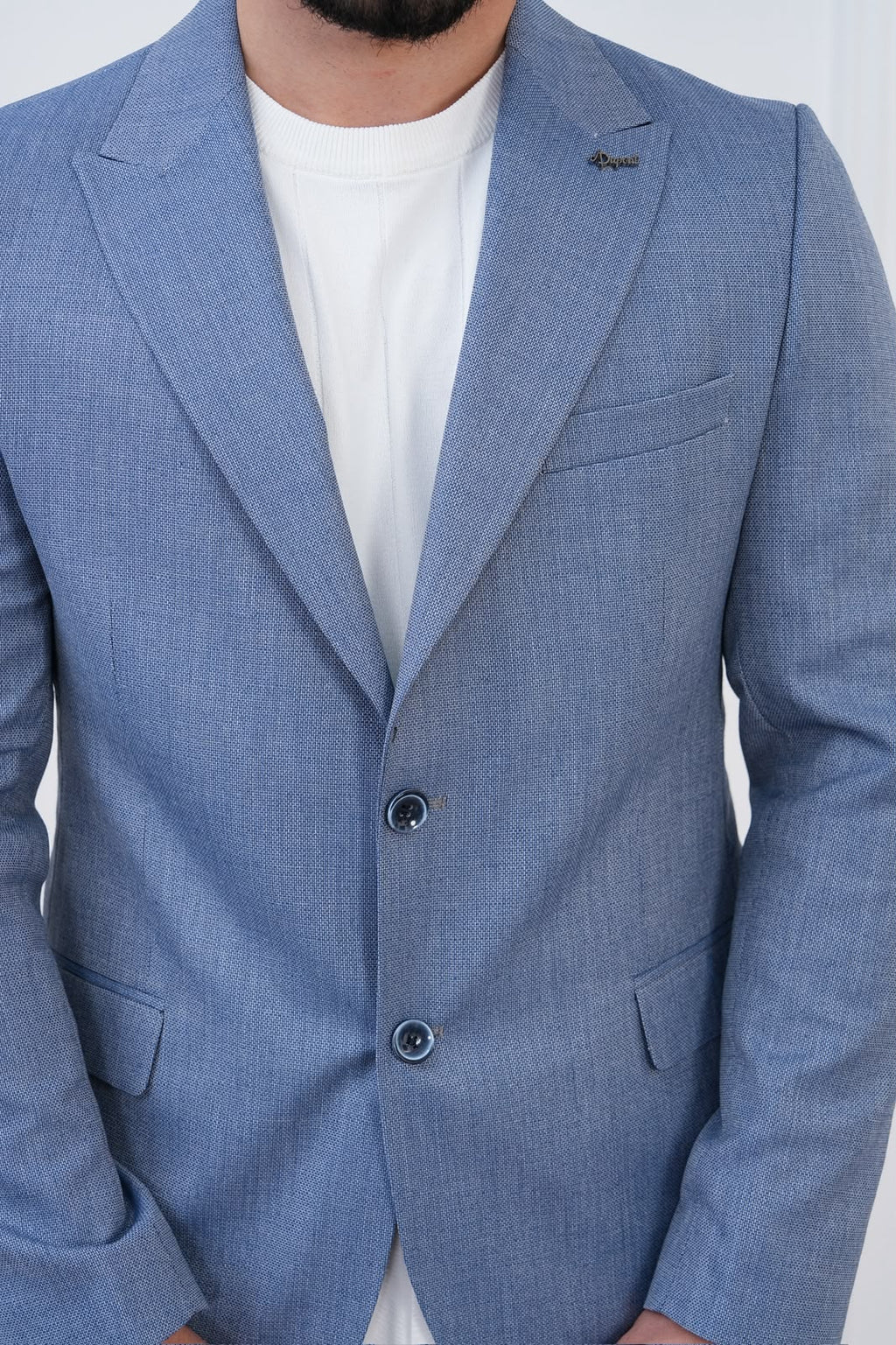 Dupont Keten Karışımlı Slim Fit Kırlangıç Yaka Çift Düğme Tek Blazer Ceket