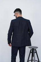 Dupont Erkek Çizgili Kruvaze Takım Elbise - Slim Fit 6 Drop Kırlangıç Yaka