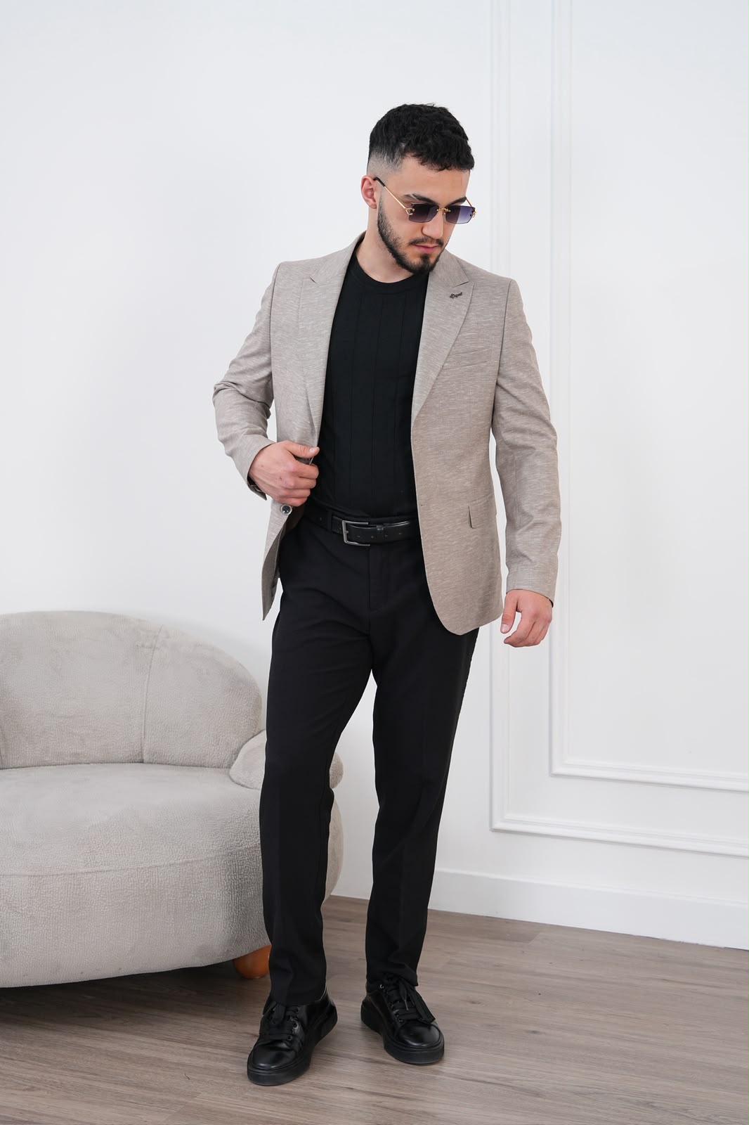 Dupont Keten Karışımlı Slim Fit Kırlangıç Yaka Çift Düğme Tek Blazer Ceket