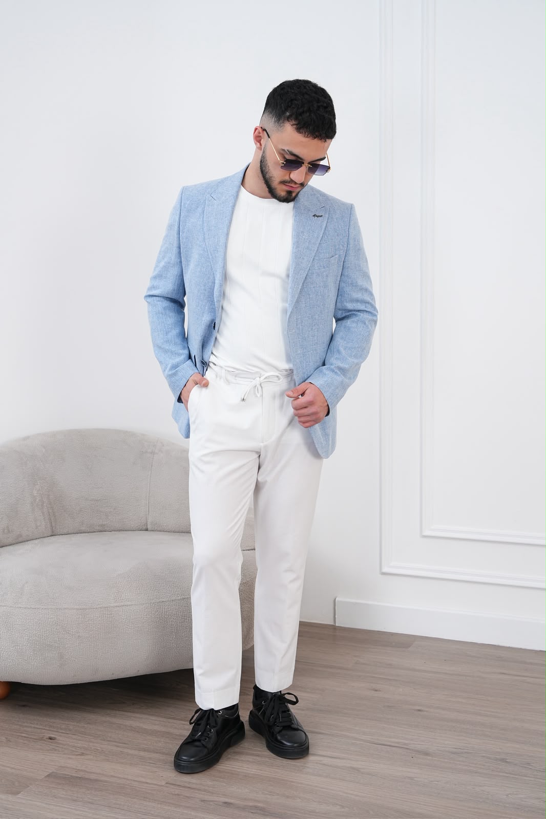 Dupont Keten Karışımlı Slim Fit Sivri Yaka Çift Düğme Tek Blazer Ceket