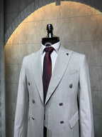 Dupont Erkek Çizgili Kruvaze Çift Yırtmaç 2'li Takım Elbise Slim Fit 6 Drop