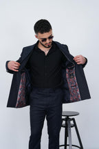 Dupont Erkek Çizgili Kruvaze Takım Elbise - Slim Fit 6 Drop Kırlangıç Yaka