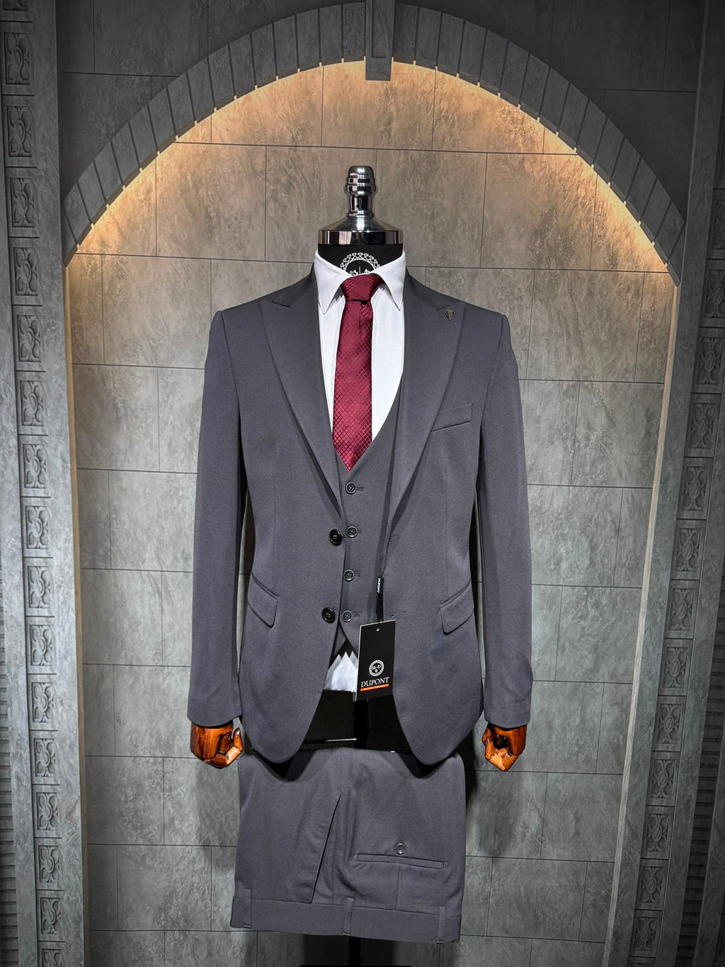 Dupont Slim Fit Yelekli Erkek Takım Elbise - Zara Kumaş Likralı