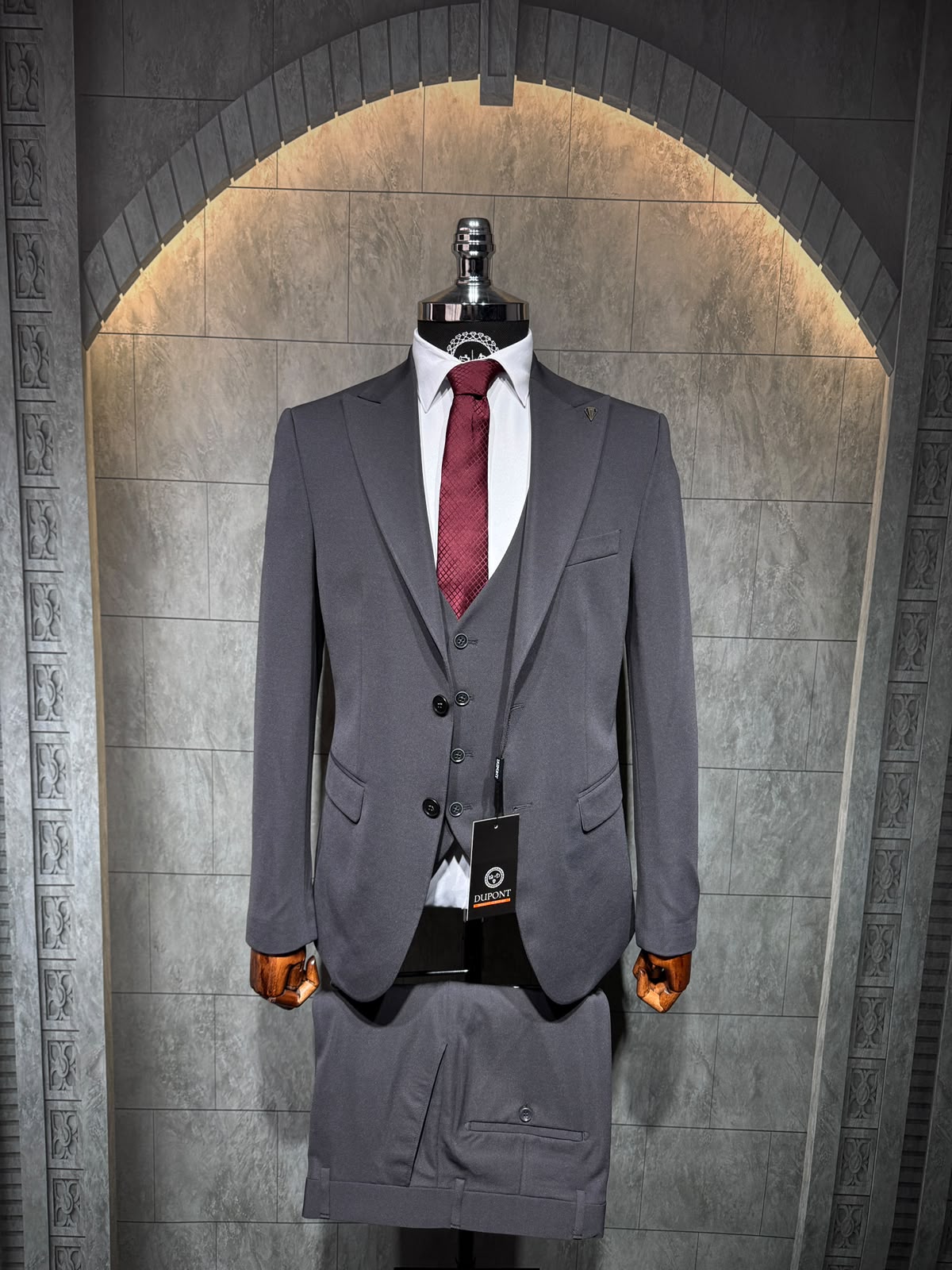 Dupont Slim Fit Yelekli Erkek Takım Elbise - Zara Kumaş Likralı