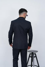Dupont Erkek Çizgili Kruvaze Takım Elbise - Slim Fit 6 Drop Kırlangıç Yaka