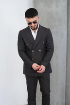 Dupont Erkek Çizgili Kruvaze Takım Elbise - Slim Fit 6 Drop Çift Yırtmaçlı