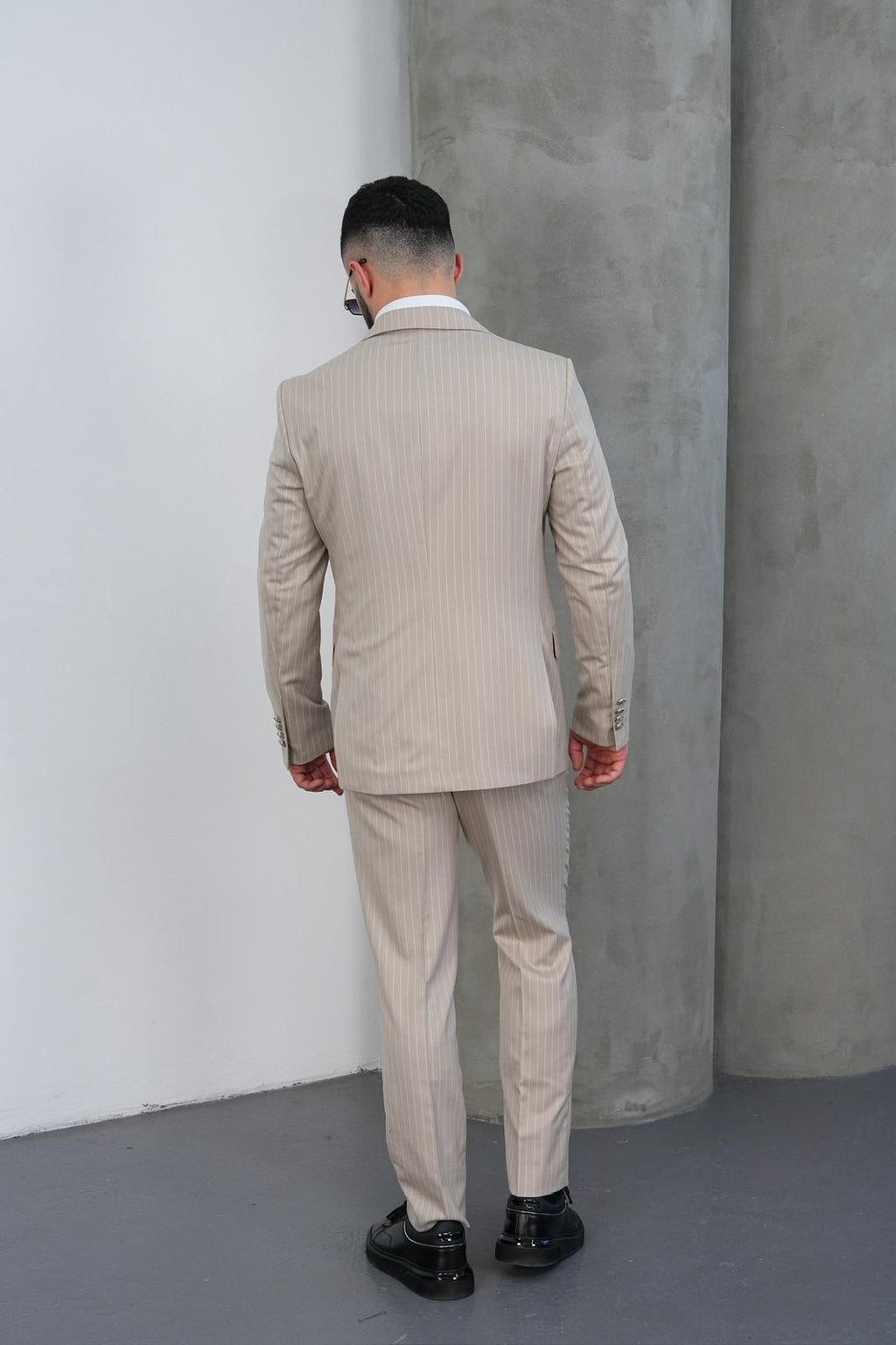 Dupont Erkek Çizgili Kruvaze Takım Elbise - Slim Fit 6 Drop Kırlangıç Yaka