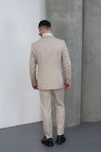 Dupont Erkek Çizgili Kruvaze Takım Elbise - Slim Fit 6 Drop Kırlangıç Yaka