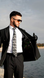 Dupont Erkek Çizgili Kruvaze Çift Yırtmaç 2'li Takım Elbise Slim Fit 6 Drop