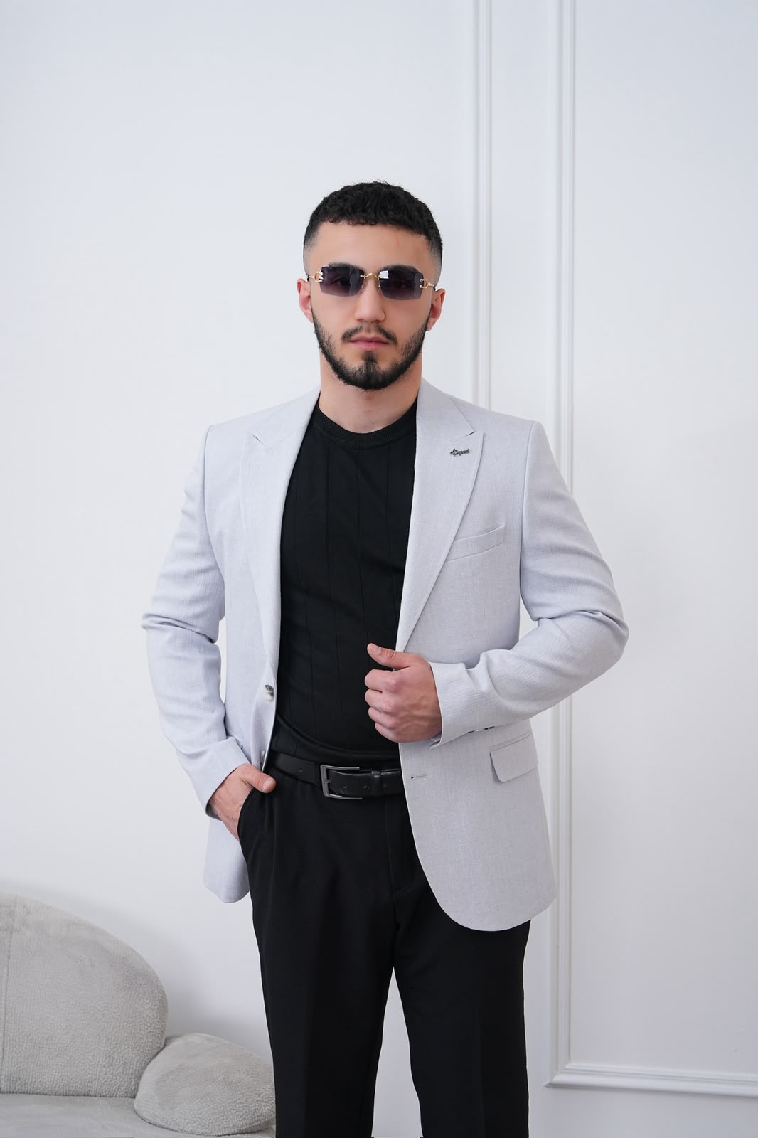 Dupont Keten Karışımlı Slim Fit Sivri Yaka Çift Düğme Tek Blazer Ceket