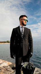 Dupont Erkek Çizgili Kruvaze Çift Yırtmaç 2'li Takım Elbise Slim Fit 6 Drop