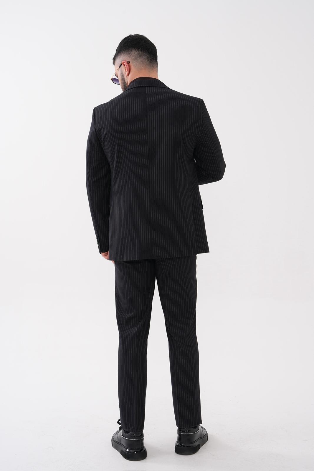 Dupont Çizgili Slim Fit 6 Drop Çift Düğme Çift Yırtmaç 2'li Takım Elbise