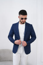 Dupont Keten Karışımlı Slim Fit Mono Yaka Çift Düğme Tek Blazer Ceket