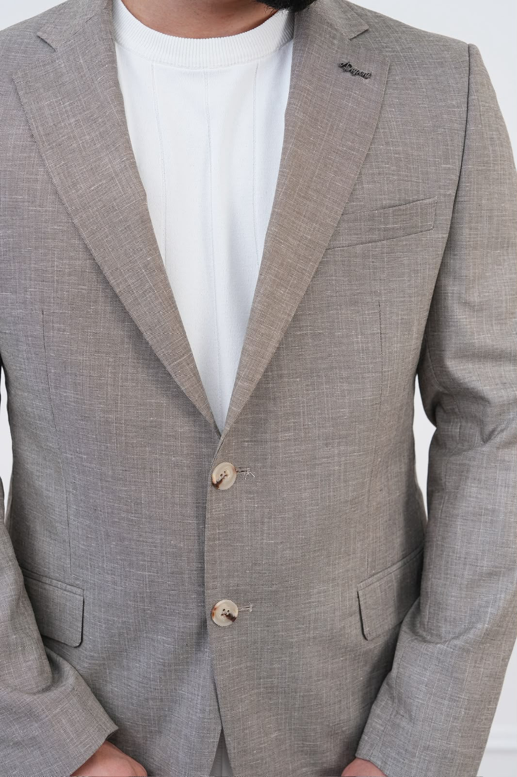 Dupont Keten Karışımlı Slim Fit Mono Yaka Çift Düğme Tek Blazer Ceket