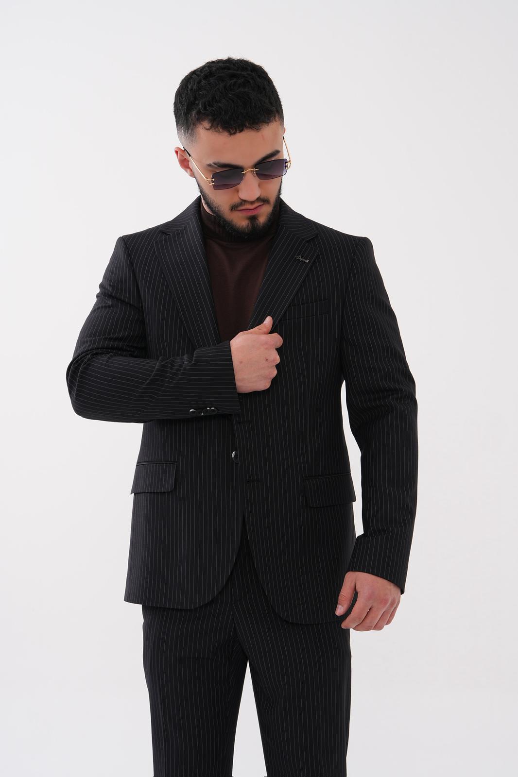 Dupont Çizgili Slim Fit 6 Drop Çift Düğme Çift Yırtmaç 2'li Takım Elbise