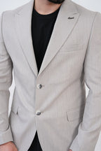 Dupont Keten Karışımlı Slim Fit Kırlangıç Yaka Çift Düğme Tek Blazer Ceket