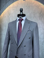 Dupont Erkek Çizgili Kruvaze Çift Yırtmaç 2'li Takım Elbise Slim Fit 6 Drop