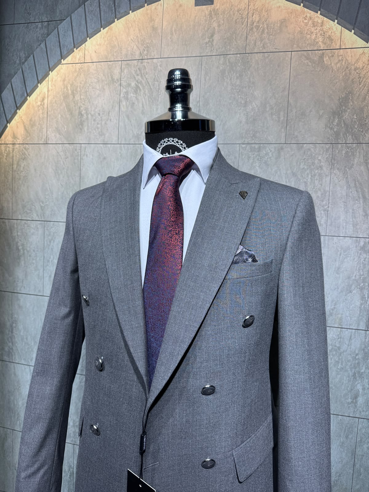 Dupont Erkek Çizgili Kruvaze Çift Yırtmaç 2'li Takım Elbise Slim Fit 6 Drop